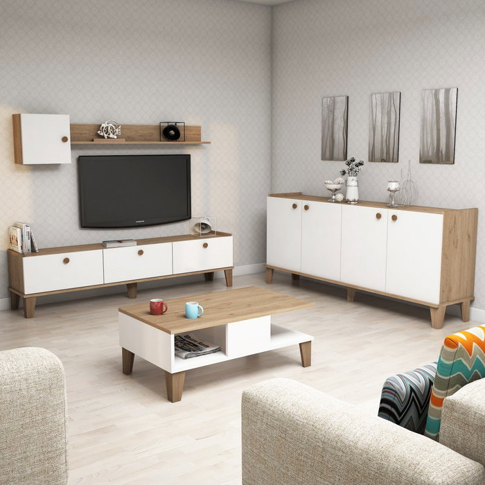 Hanah Home Sumer 3 Conjunto de Muebles de Salón Roble y Blanco